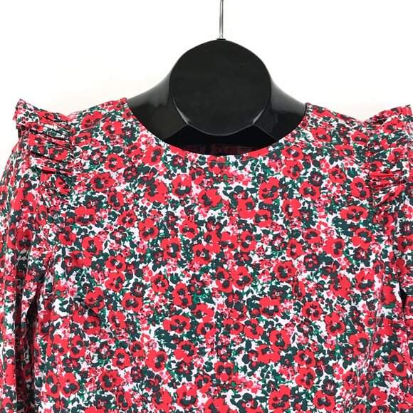 J. Crew Factory Cotton Blend Poplin Ruffle Top Women's XS Floral Holiday Career - Picture 2 of 13